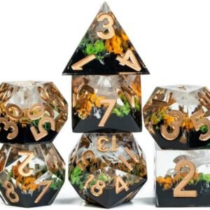 Glow in The Dark Fall Sharp DND Dice Set with Leather Dice Box | for Dungeons and Dragons, D&D, Sharp Edge, D20 Polyhedral Resin Dice, Dungeons and Dragons Gifts, Accessories