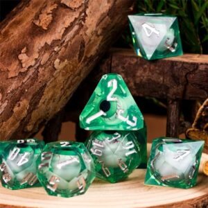 Green Beholder Eyeball Sharp DND Dice Set with Leather Dice Box | for Dungeons and Dragons, D&D, Sharp Edge, D20 Polyhedral Resin Dice, Dungeons and Dragons Gifts, Accessories