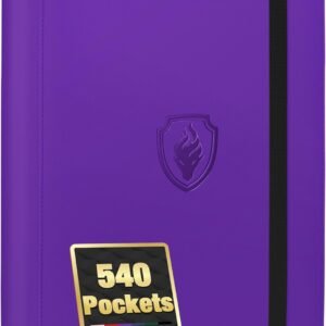 Premium 9 Pocket Card Binder for 540 Cards, Fabmaker PU Cover Trading Card Binder, Sturdy Card Collection Album, Sleek Card Holder Folders for YuGiOh, MTG, TCG, Game Cards & Sports Cards, Purple