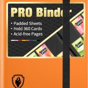 Heavy Duty Card Binder, Fabmaker 9 Pocket Trading Card Binder Holds 360 Cards, Side-Loading Card Album, Sturdy Card Collection Folder for TCG, MTG, Yugioh, Other Game Cards, Sport Cards, Orange