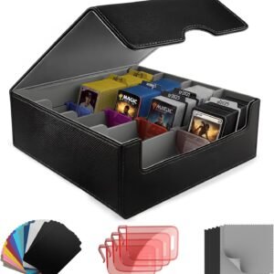 Trading Card Storage Box (3000+ Cards Capacity) – Magnetic MTG Deck Box, Waterproof PU Leather, Thickened Material – Includes 24 Dividers, 4 Card Stands, 6 Cleaning Cloths – Card Box for TCG & YuGiOh
