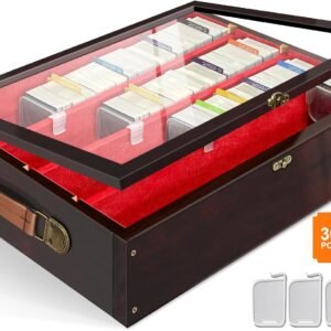 Card Storage Box for Trading Cards 7200+, Wooden Card Deck Case with 30 Dividers and 4 Supporters, Commander Storage Box with Acrylic Lid Fit for MTG, YuGiOh, Sport Cards(Brown)
