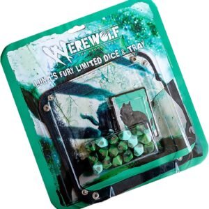 Werewolf: The Apocalypse 5th Edition Roleplaying Game Luna’s Fury Limited Dice & Tray Accessory Pack - 17 Green RPG Dice Set, 5 Cards & Folding Tray