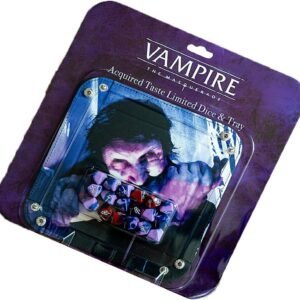 Renegade Game Studios: Vampire: The Masquerade 5th Edition Roleplaying Game - Acquired Taste Limited Dice & Tray Accessory Pack - 18 Purple & Red RPG Dice & Folding Tray