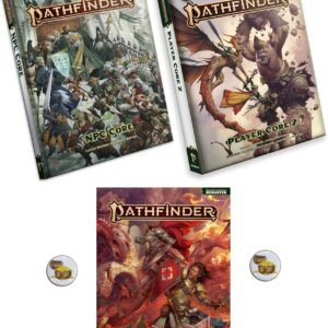 Pathfinder Remastered Second Edition NPC Core, Player Core 2 and Core GM Screen and Two Treasure Chest Buttons