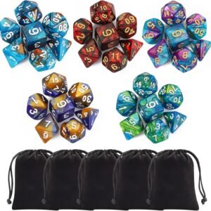 CiaraQ Polyhedral Dice Set (35 Pieces) with Black Pouches, 5 Complete Double-Colors Dice Sets of D4 D6 D8 D10 D% D12 D20 Compatible with Dungeons and Dragons DND RPG MTG Table Games