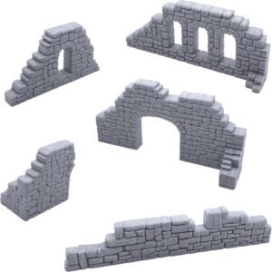 EnderToys Ruined Stone Walls Set A, Terrain Scenery for Tabletop 28mm Miniatures Wargame, 3D Printed and Paintable