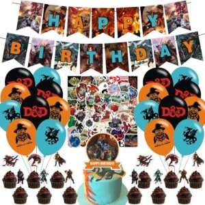 Dungeons Birthday Party Decorations, Gaming Dragons Themed Party Supplies set with Happy Birthday Banner, Cake Cupcake Toppers, Balloons and Stickers for Kids Adults Party Decorations